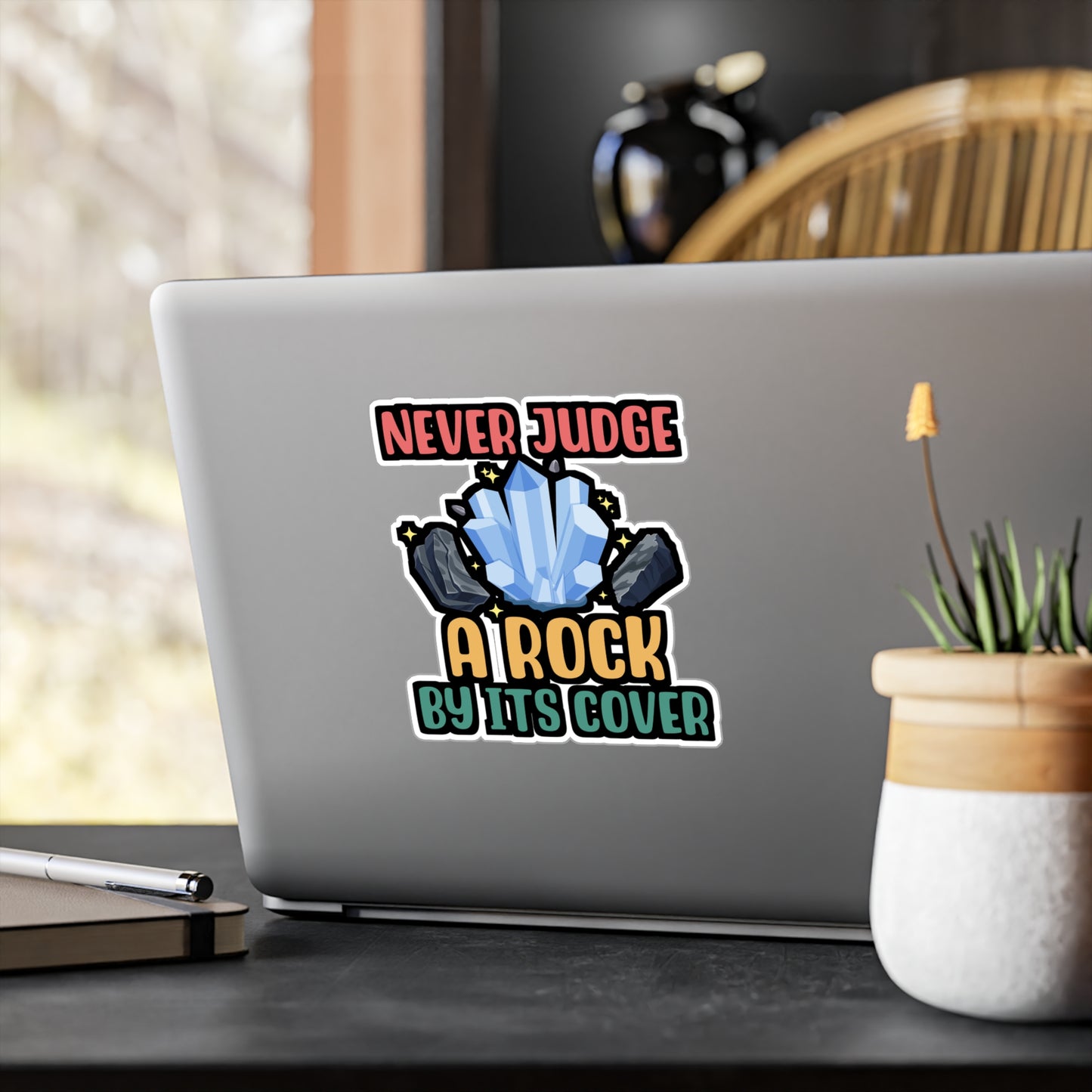Never Judge A Rock By Its Cover - Geology Sticker for Laptop Sticker. Water Bottle Sticker, Vinyl Geologist Decal - Geology Gift