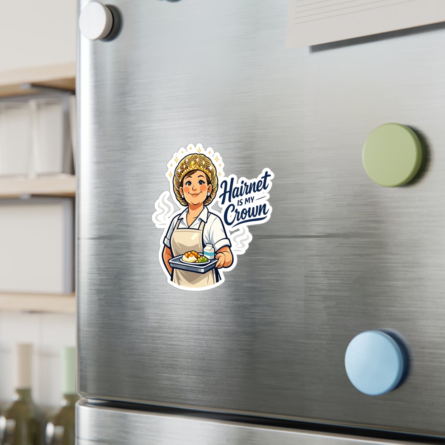 Lunch Lady Sticker Hairnet Is My Crown Funny Lunch Canteen School Waterproof Vinyl Decals for Laptop Water Bottle