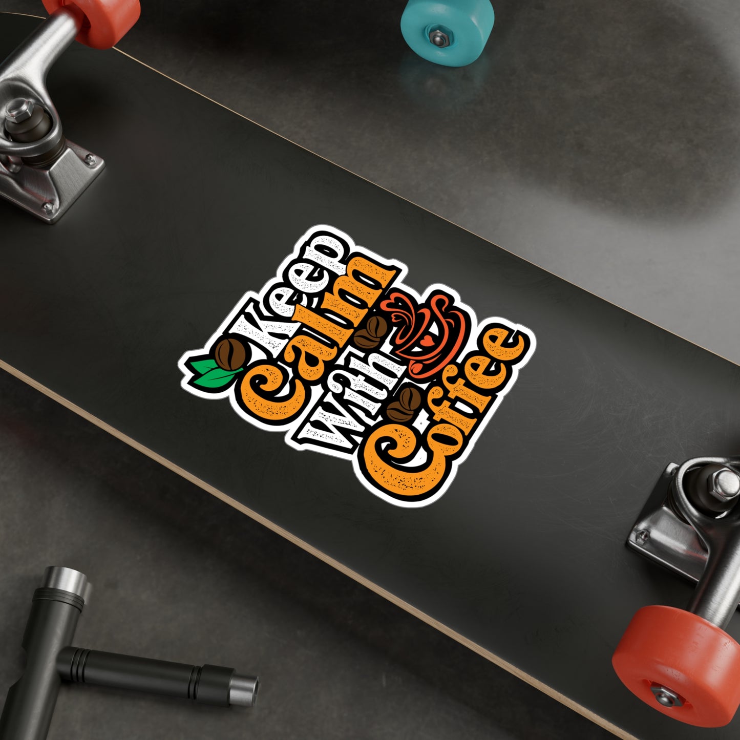 Keep Calm With Coffee - Coffee Sticker for Laptop Sticker. Water Bottle Sticker, Vinyl Cappuccino Decal - Coffee Gift