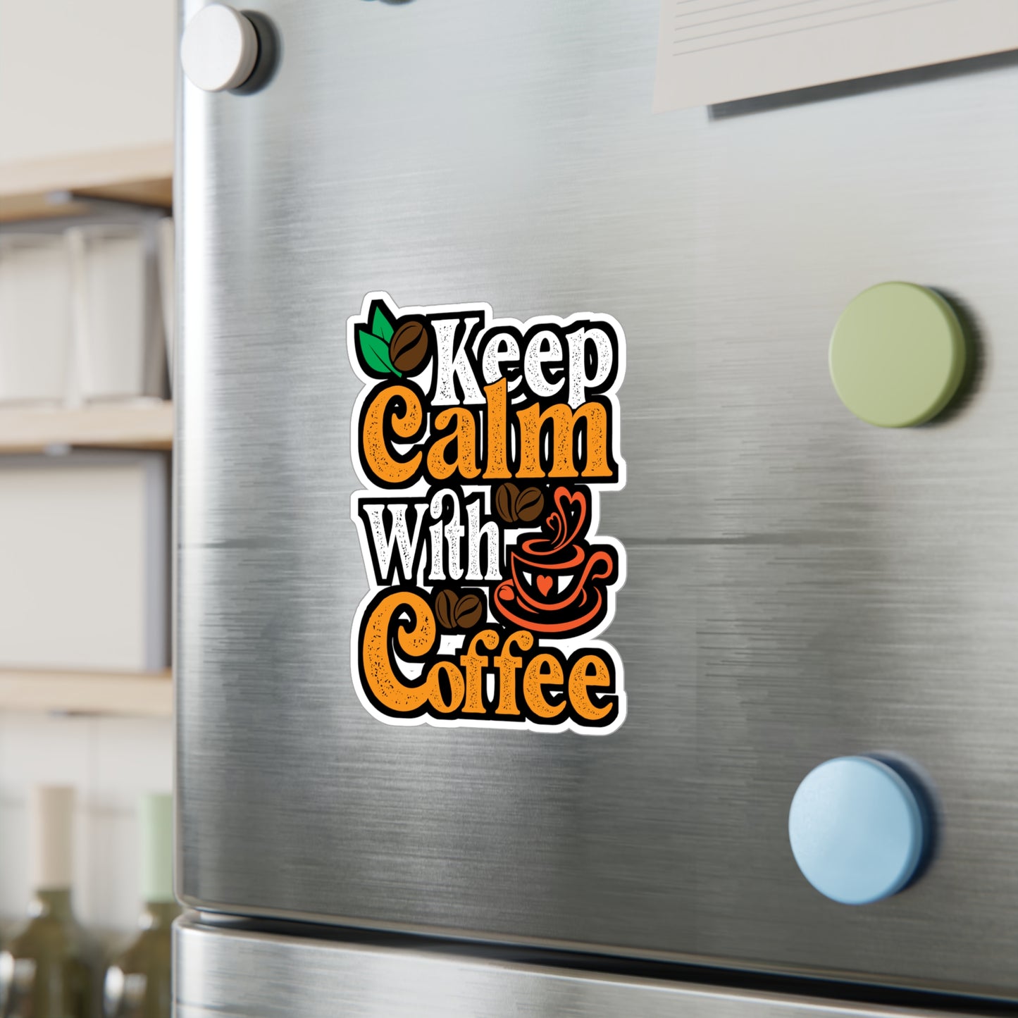 Keep Calm With Coffee - Coffee Sticker for Laptop Sticker. Water Bottle Sticker, Vinyl Cappuccino Decal - Coffee Gift