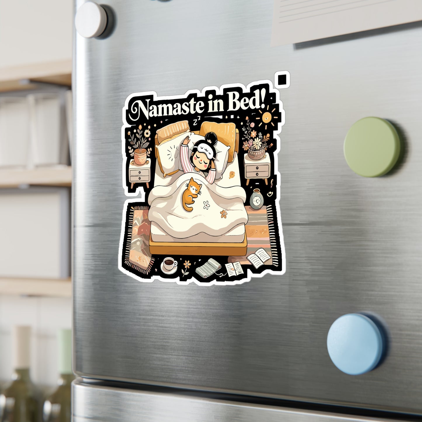 Namaste in Bed - Yoga Sticker for Laptop Sticker. Water Bottle Sticker, Vinyl Cozy yoga Decal - Yoga Gift