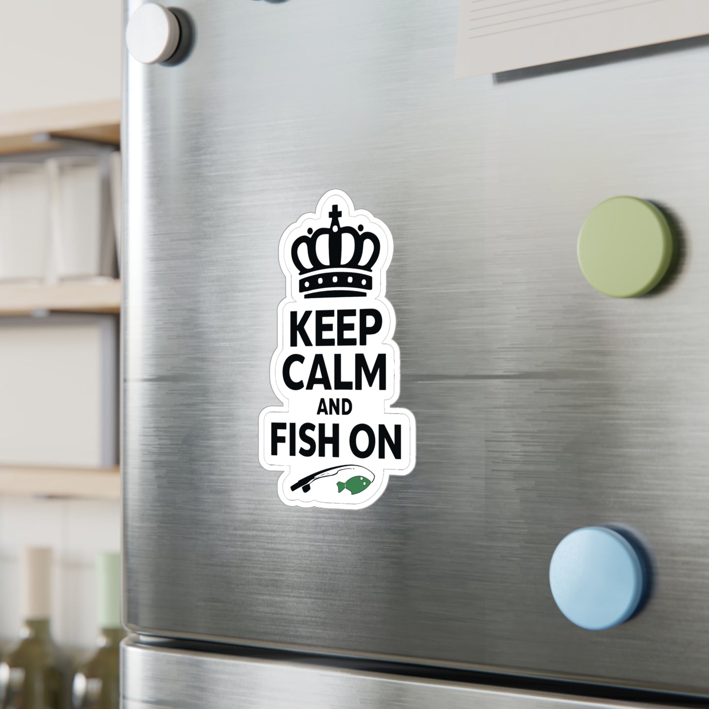Fishing Sticker Keep Calm And Fish On – Waterproof Vinyl Decals for Laptop Water Bottle, Angling Lake Boating Design
