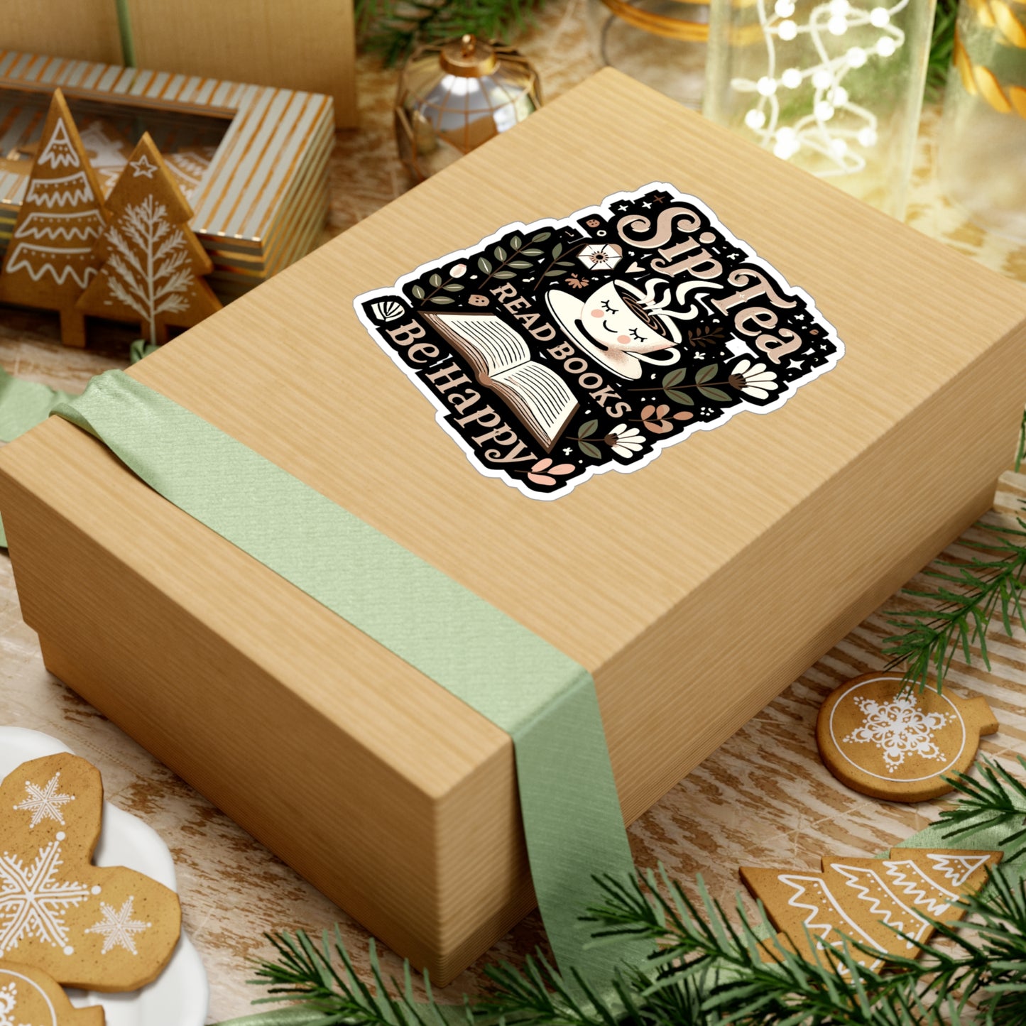 Sip Tea Read Books Be Happy - Tea Sticker for Laptop Sticker. Water Bottle Sticker, Vinyl Books Decal - Tea Gift