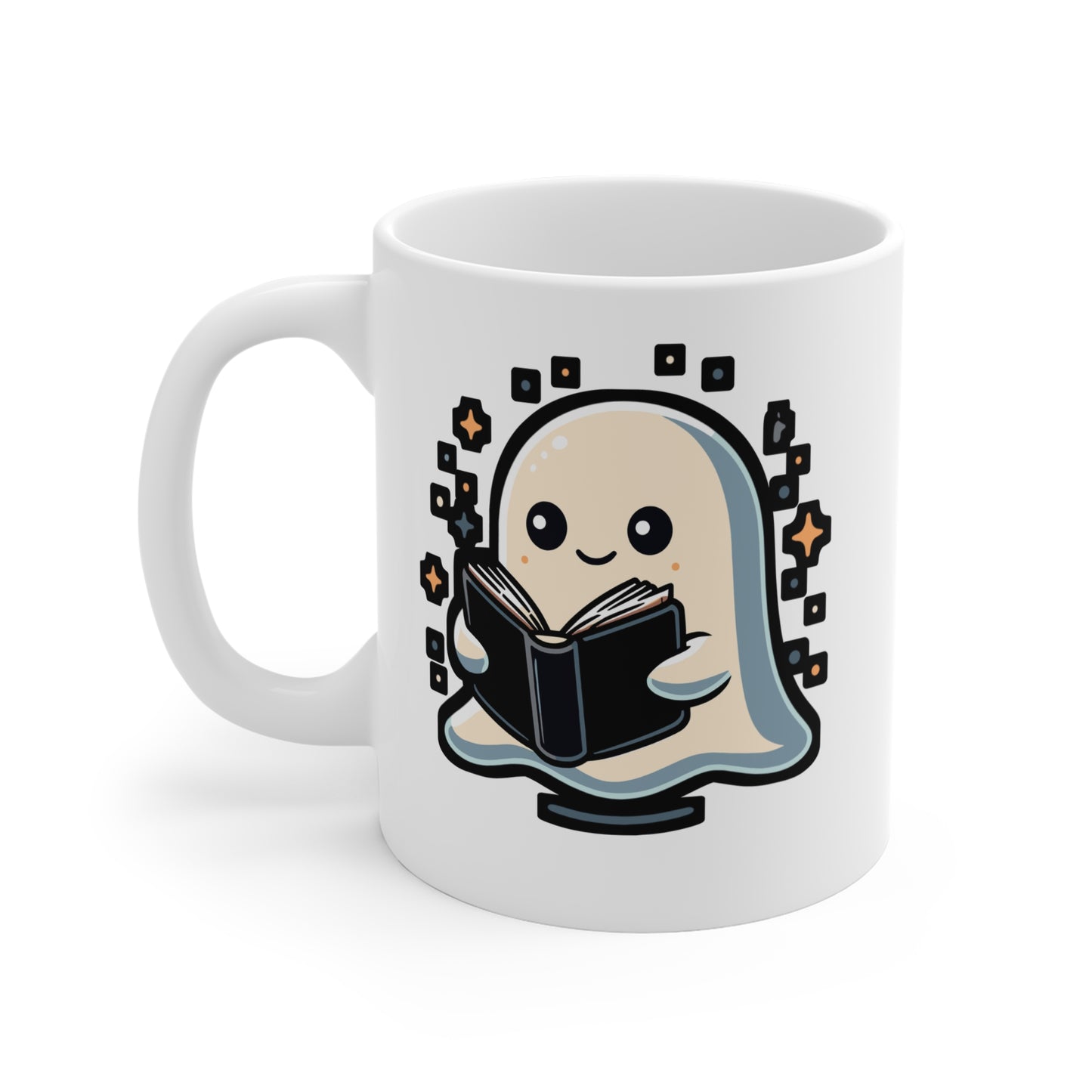 Bookworm Halloween Ghost - Ghost Mug for Coffee 11oz. Ghost Cup, White ceramic, Spooky Mug, Boo Tea Cup - Ghost Gift