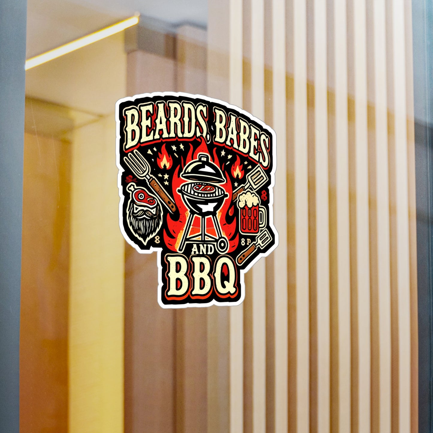 Beards Babes and BBQ - BBQ Sticker for Car Window Laptop Sticker. Water Bottle Sticker, Vinyl Grilling Decal, Beards Sticker - BBQ Gift