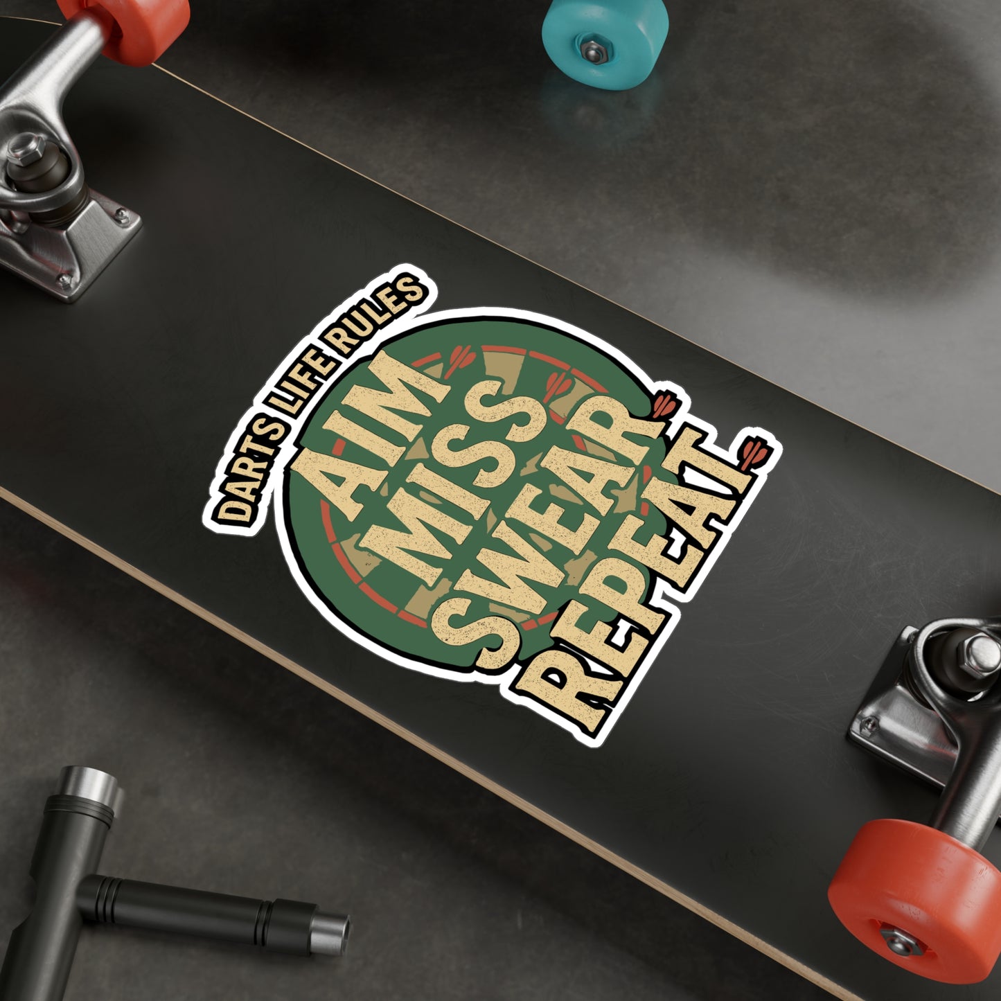 Dart Life Rules Aim Miss Swear Repeat – Funny Dart Sticker for Laptop or Water Bottle | Vinyl Dartboard Decal, Gift for Dart Players