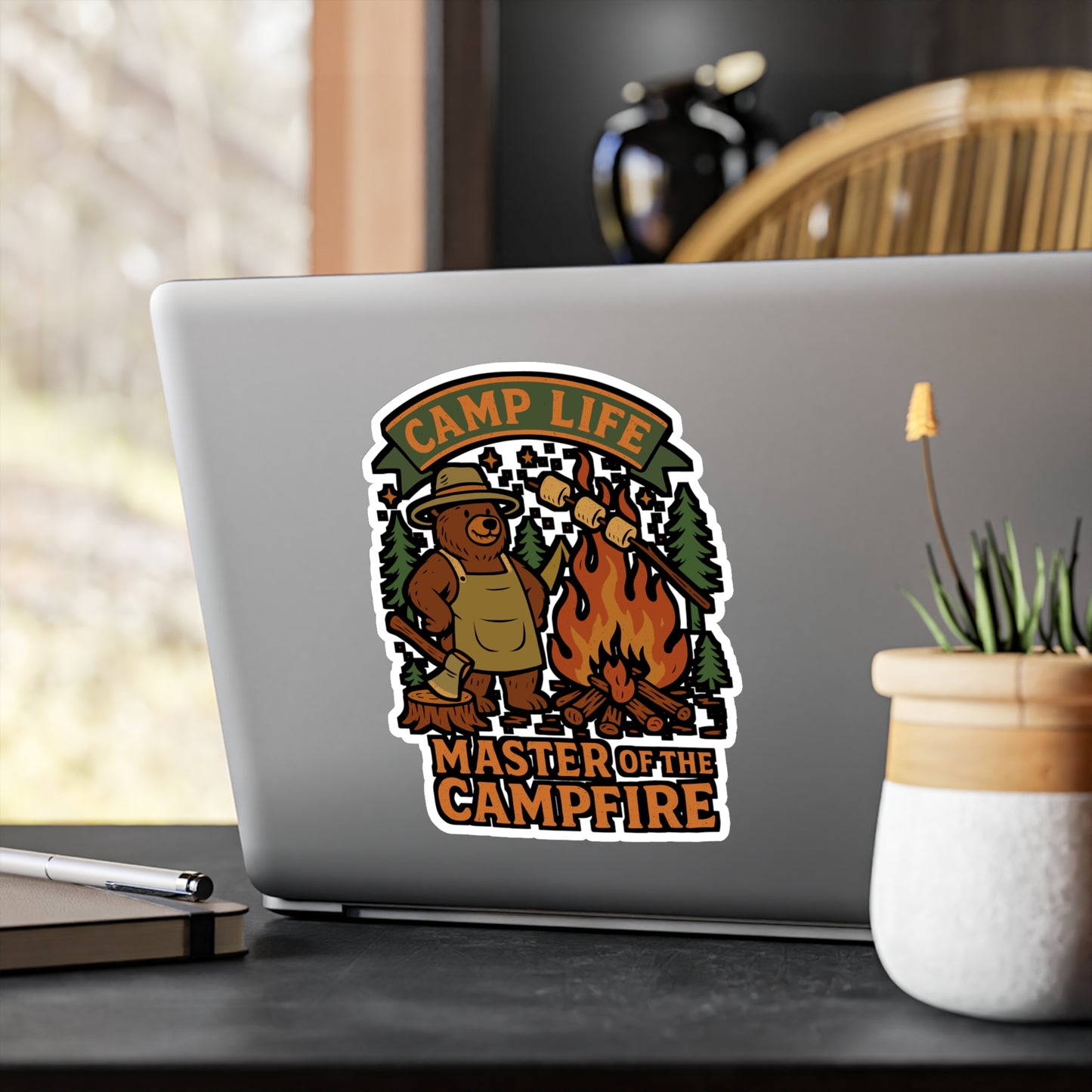 Camp Life Master Of The Campfire – Camping Sticker for Laptop, Water Bottle & Gear | Vinyl Campfire Decal, Outdoor Adventure Gift