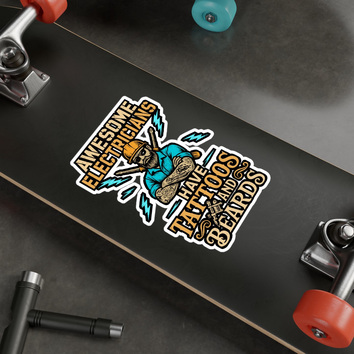 Awesome Electricians Have Tattoos and Beards – Vinyl Sticker for Laptop or Water Bottle | Funny Electrician Gift, Tool Box Decal