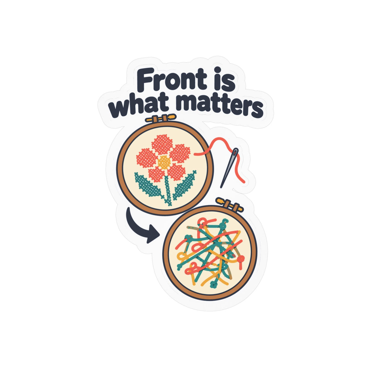 Embroidery Sticker - Front is what matters - Needlework Design for Crafting and Stitching Fans, Decals for Laptop or Water Bottle
