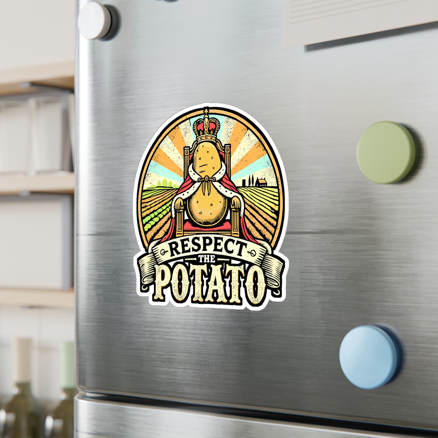 Respect The Potato – Vinyl Potato Sticker for Car, Laptop & Water Bottle | Vegan Gift, Funny Potato Decal