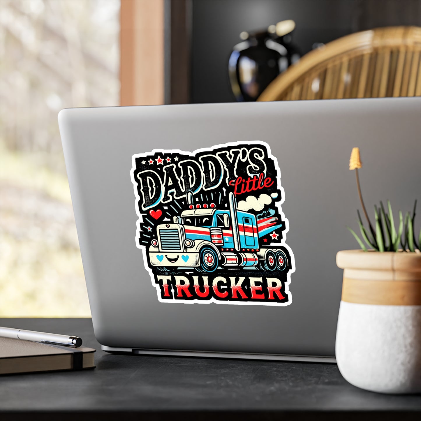 Daddy's Little Trucker - Trucking family Sticker for Laptop Sticker. Water Bottle Sticker, Vinyl Cute trucker Decal - Trucking family Gift