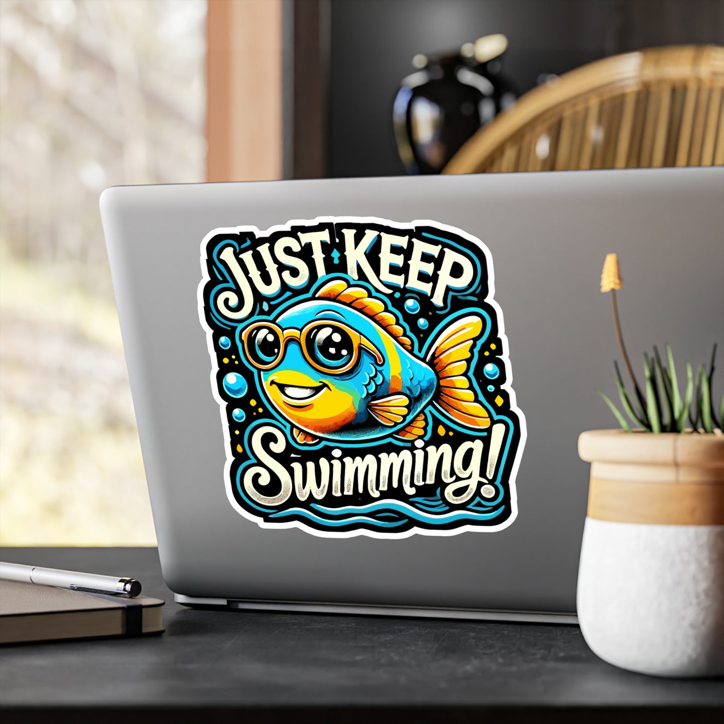 Just Keep Swimming - Motivational Sticker for Laptop Sticker. Water Bottle Sticker, Vinyl Positive Decal - Motivational Gift