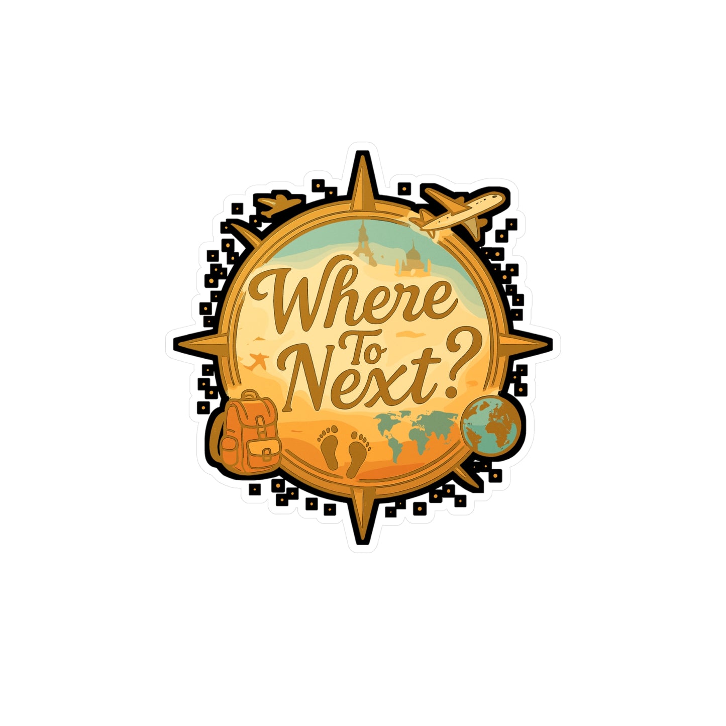 Where To Next? - Travel Sticker for Laptop, Water Bottle, Gift for Adventurers, Wanderlust Travelers