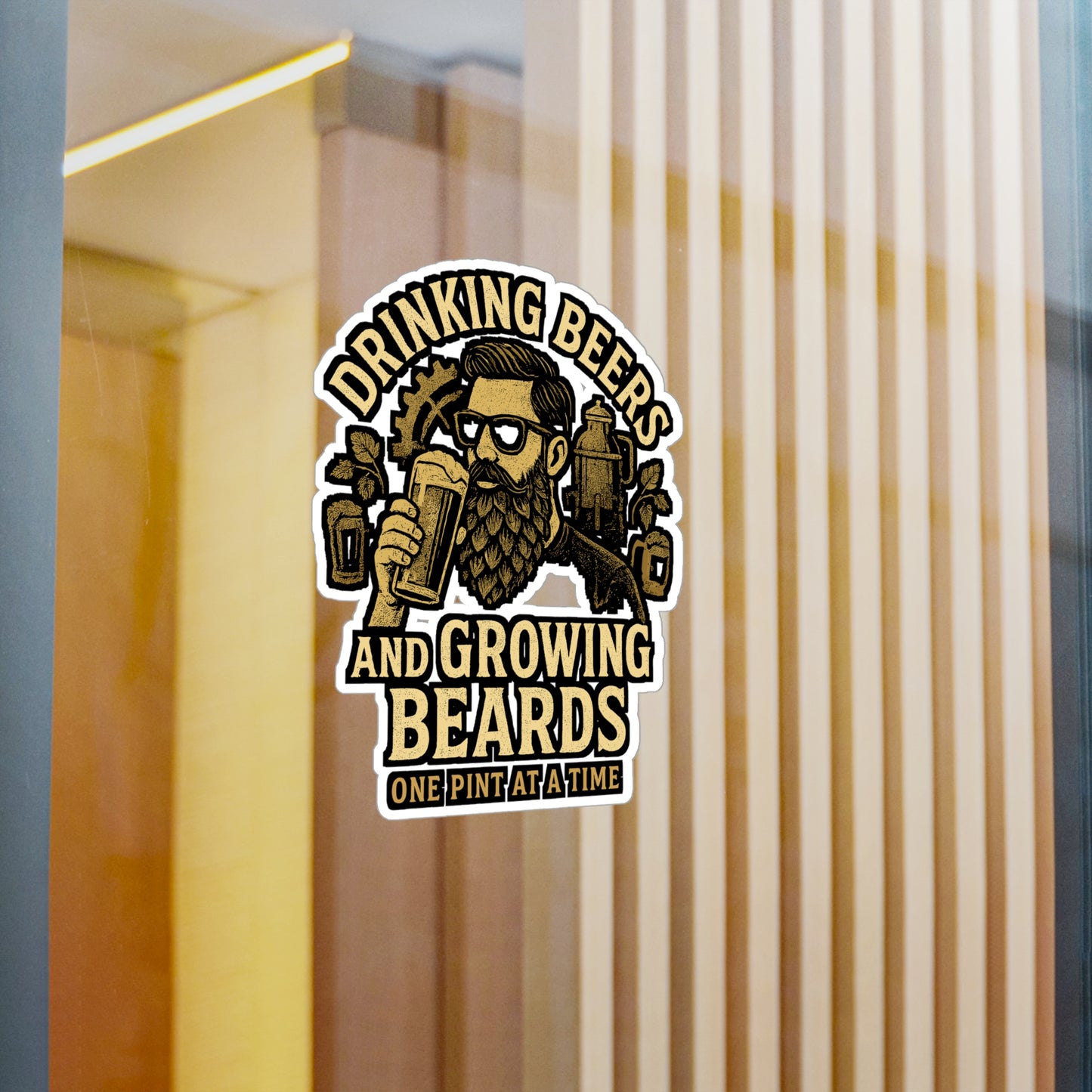 Beer Sticker – "Drinking Beers And Growing Beards" Decals for Laptop, Water Bottle, Waterproof Vinyl, Cheers Liquor Beards Gift