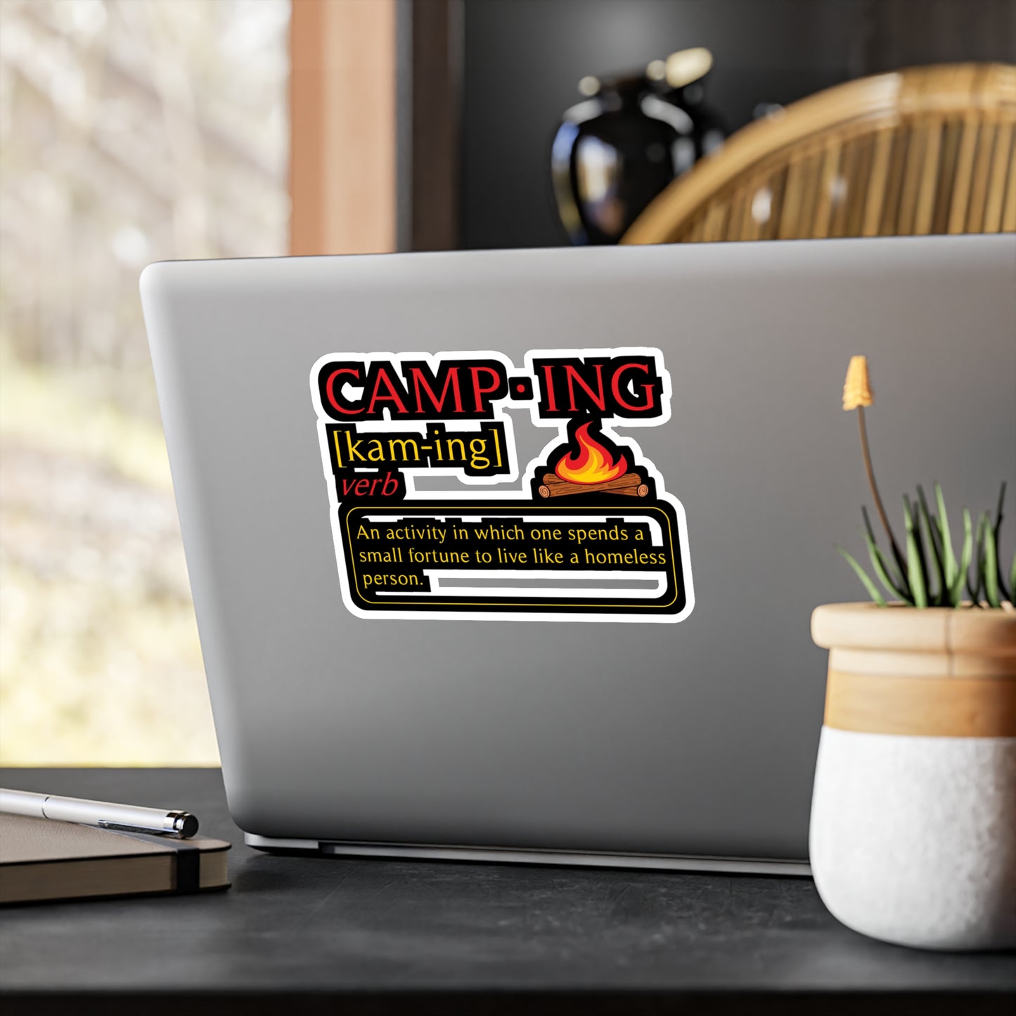 Camping Definition - Camping Sticker for Laptop Sticker. Water Bottle Sticker, Vinyl Camper Decal - Camping Gift