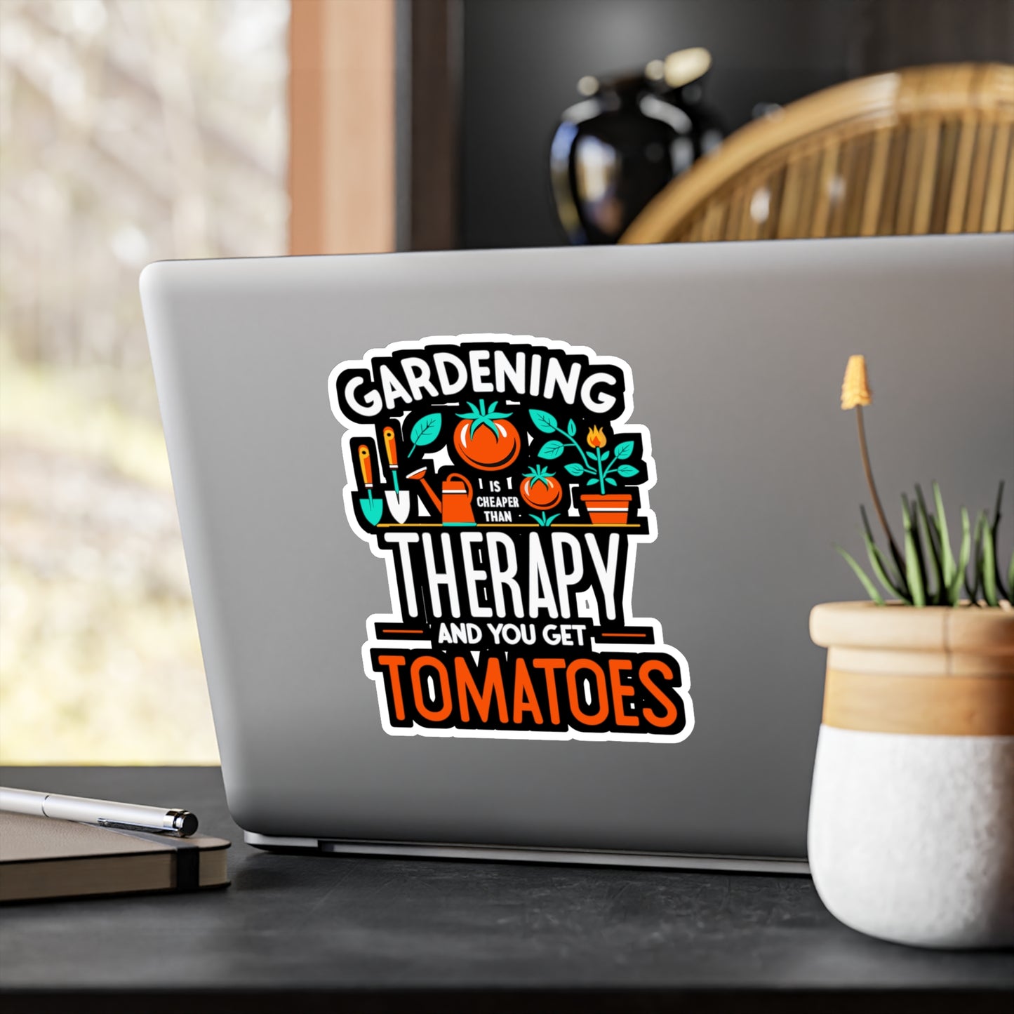 Gardening is cheaper than therapy and you get tomatoes - Gardening Sticker for Laptop Sticker. Water Bottle Sticker, Vinyl Greenhouse Decal - Gardening Gift