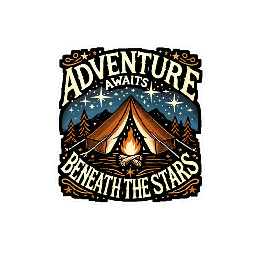 Adventure Awaits Beneath the Stars - Camping Sticker for Laptop Sticker. Water Bottle Sticker, Vinyl Outdoor Decal - Camping Gift