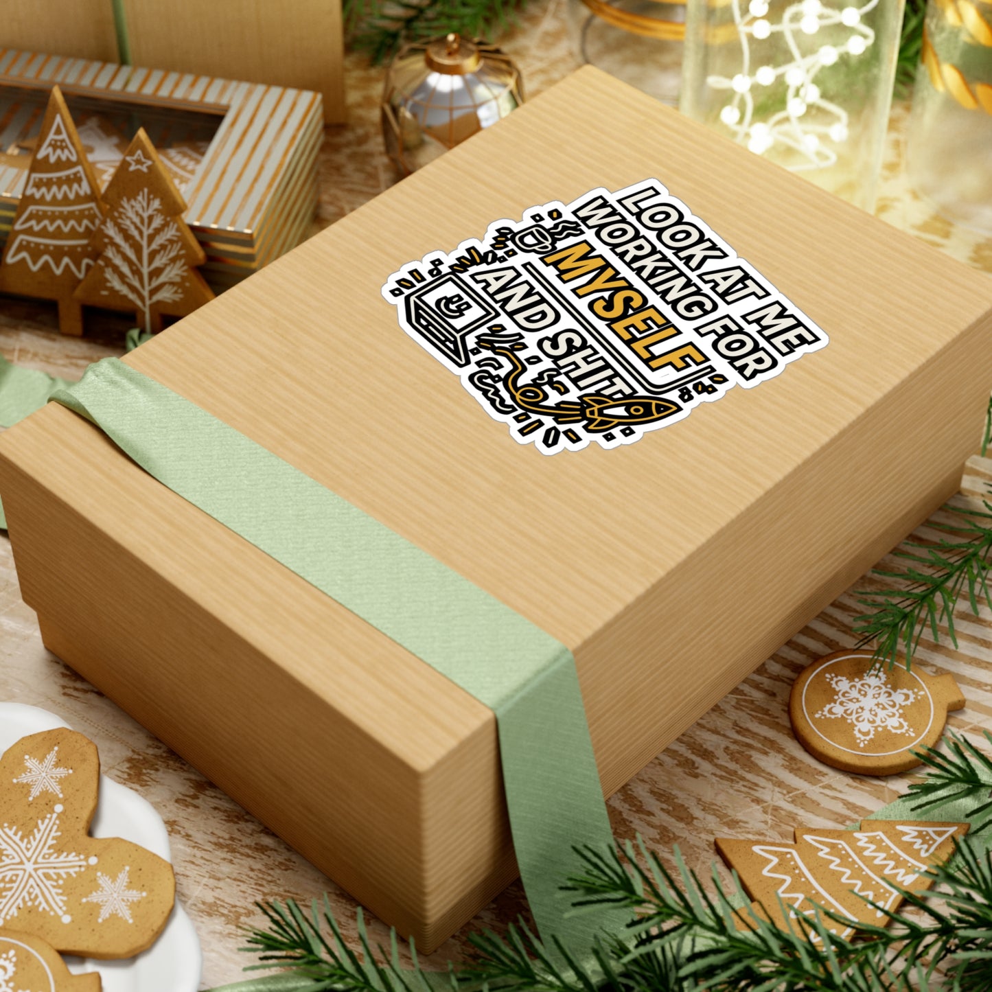 Look At Me Working For Myself And Shit – Entrepreneur Sticker for Laptop, Water Bottle, Vinyl Decal | Funny Business Gift