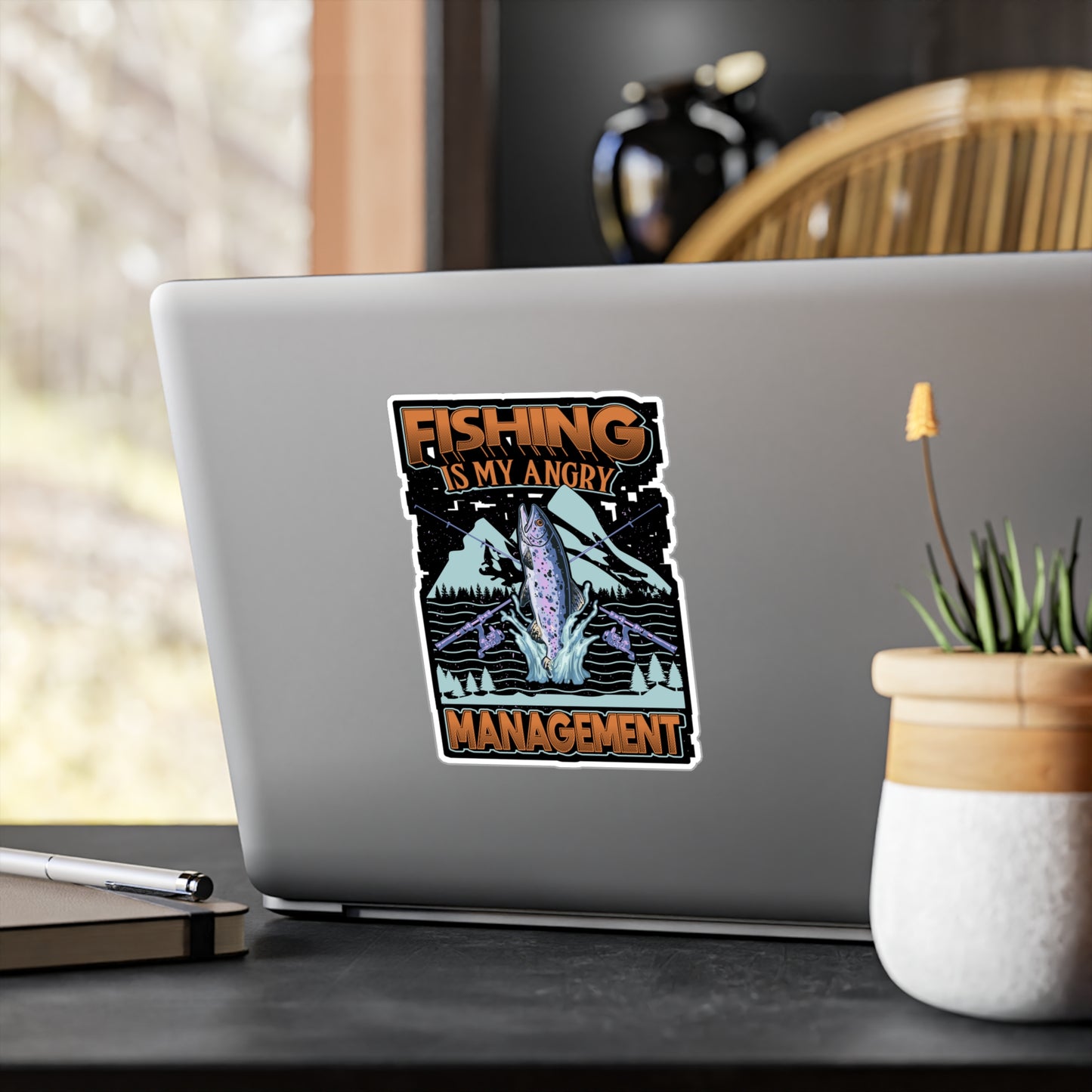 Fishing is my angry Management - Fish Sticker for Laptop Sticker. Water Bottle Sticker, Vinyl Fishing Decal - Fish Gift