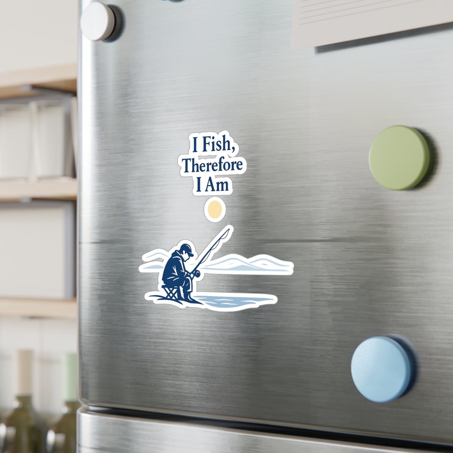 Fishing Sticker "I Fish, Therefore I Am" Waterproof Vinyl Decals for Laptop, Water Bottle, Angling Lake Boating Design