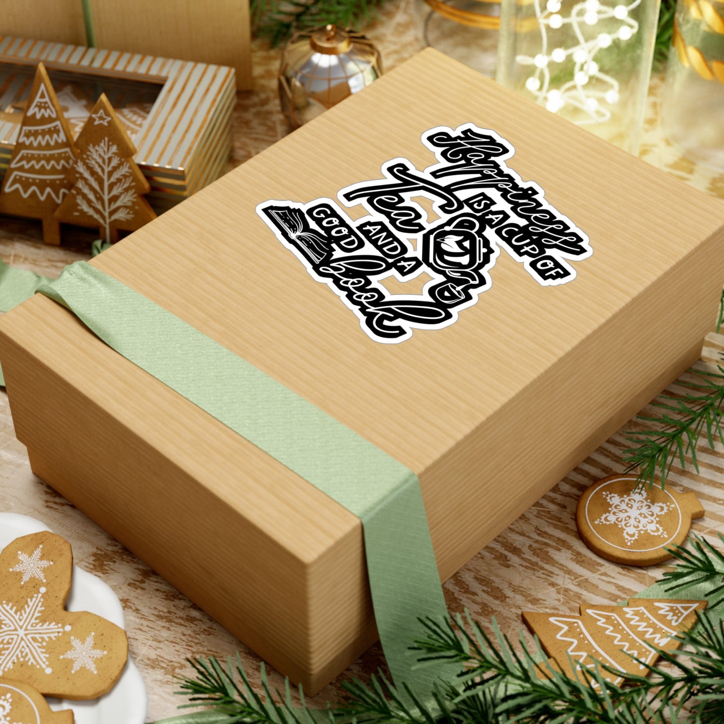 Happiness Is A Cup Of Tea & A Good Book - Tea Sticker for Laptop Sticker. Water Bottle Sticker, Vinyl Chai Decal - Tea Gift