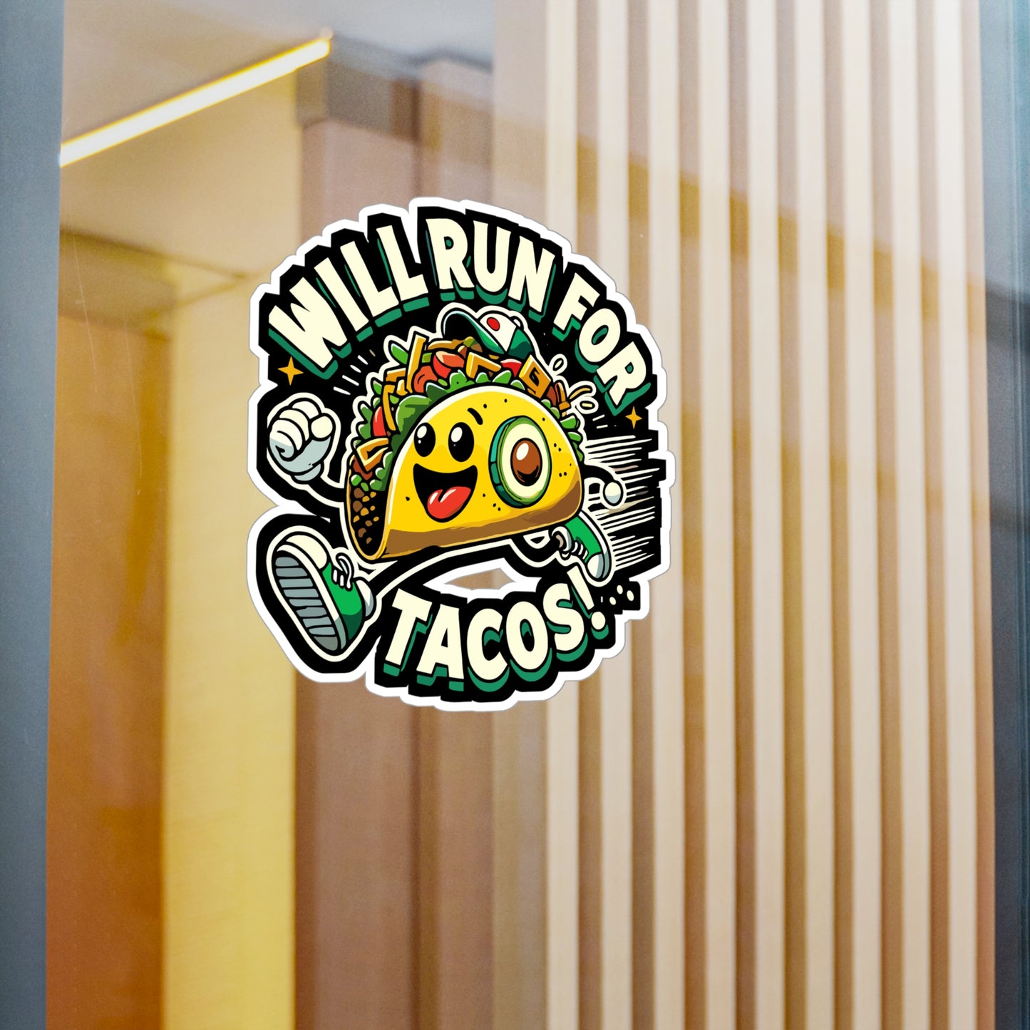 Will Run for Tacos - Taco Sticker for Car Window Laptop Sticker. Water Bottle Sticker, Vinyl Fitness Decal, Run Sticker - Taco Gift