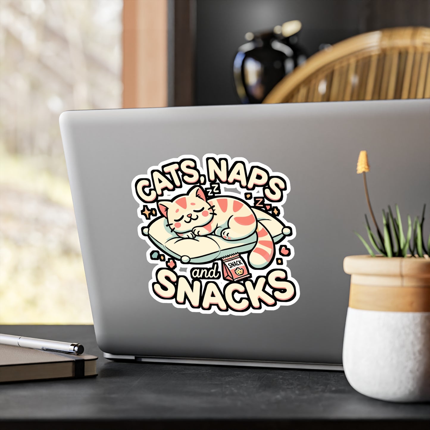 Cats, Naps and Snacks – Funny Cat Sticker for Laptop, Car or Water Bottle | Cute Pet Lover Gift