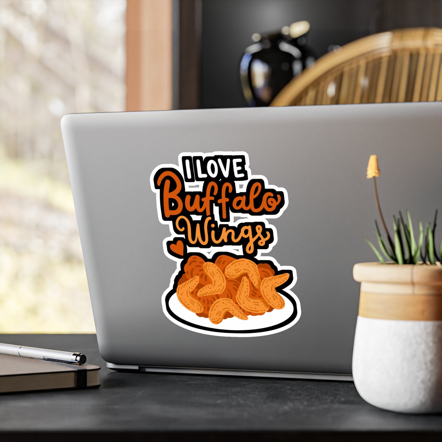 I Love Buffalo Wings - Chicken-wings Sticker for Laptop Sticker. Water Bottle Sticker, Vinyl Buffalo Decal - Chicken-wings Gift