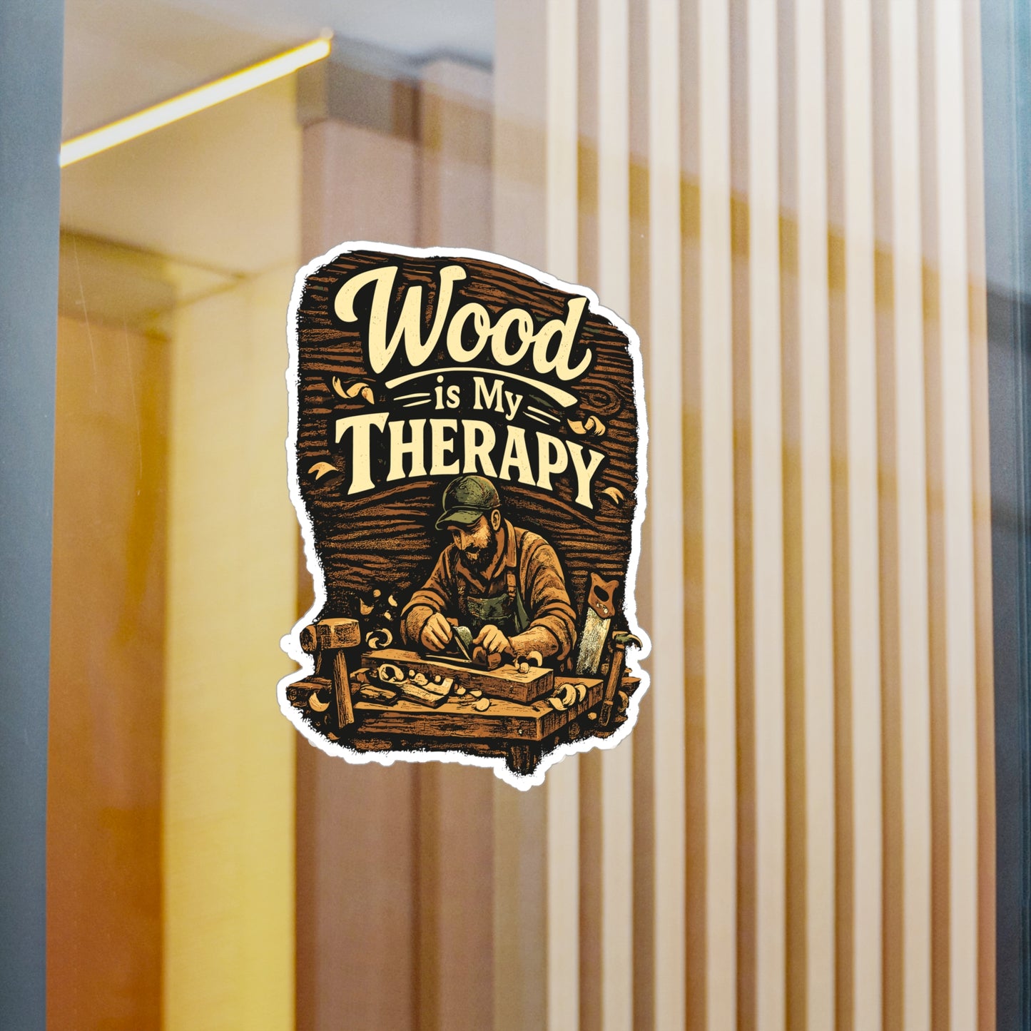 Carpenter Sticker Wood is My Therapy Funny Woodworker Vinyl Decals Waterproof for Laptop Water Bottle