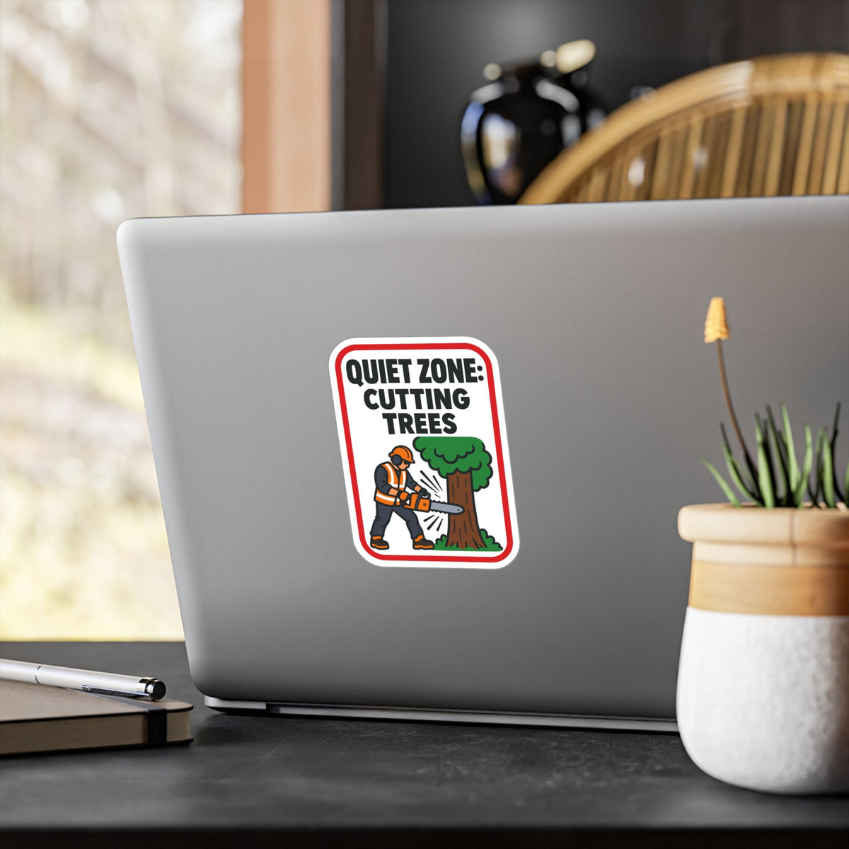 Tree Sticker - Quiet Zone: Cutting Trees - Funny Design for a Tree Worker or Branch Manager, Laptop and Water Bottle Decals