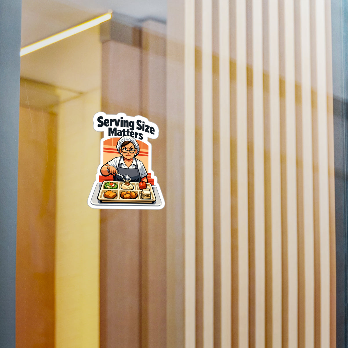 Lunch Lady Sticker "Serving Size Matters" Funny Canteen School Decals Waterproof Vinyl for Laptop Water Bottle