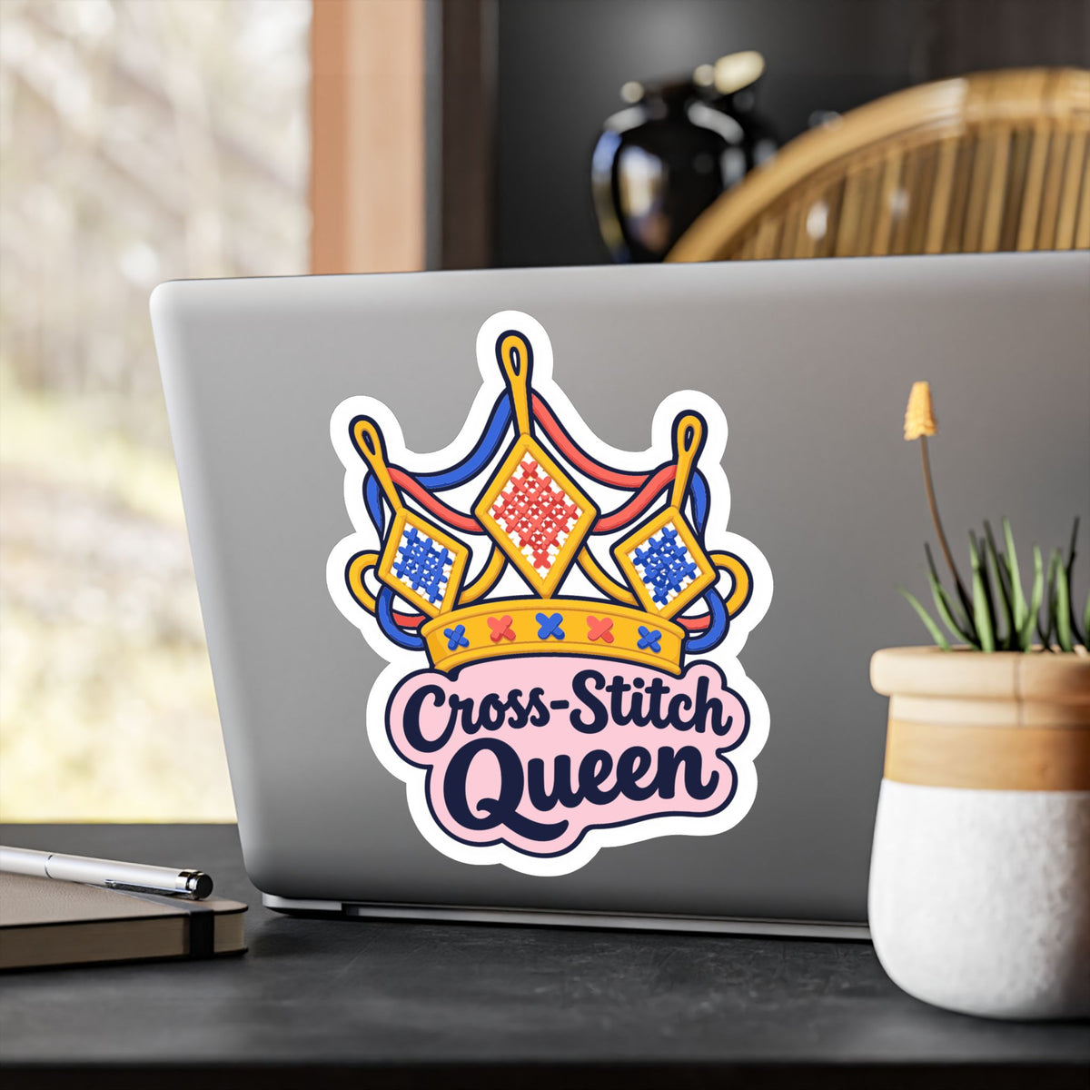 Embroidery Sticker - Cross-Stitch Queen Decals for Crafting, Needlework and Stitching Fans, Laptop and Water Bottle
