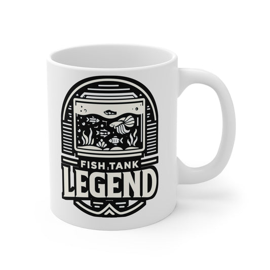 Fish Tank Legend - Aquarist Mug for Coffee 11oz. Aquarist Cup, White ceramic, Aquarium Mug, Fish-tank Tea Cup - Aquarist Gift