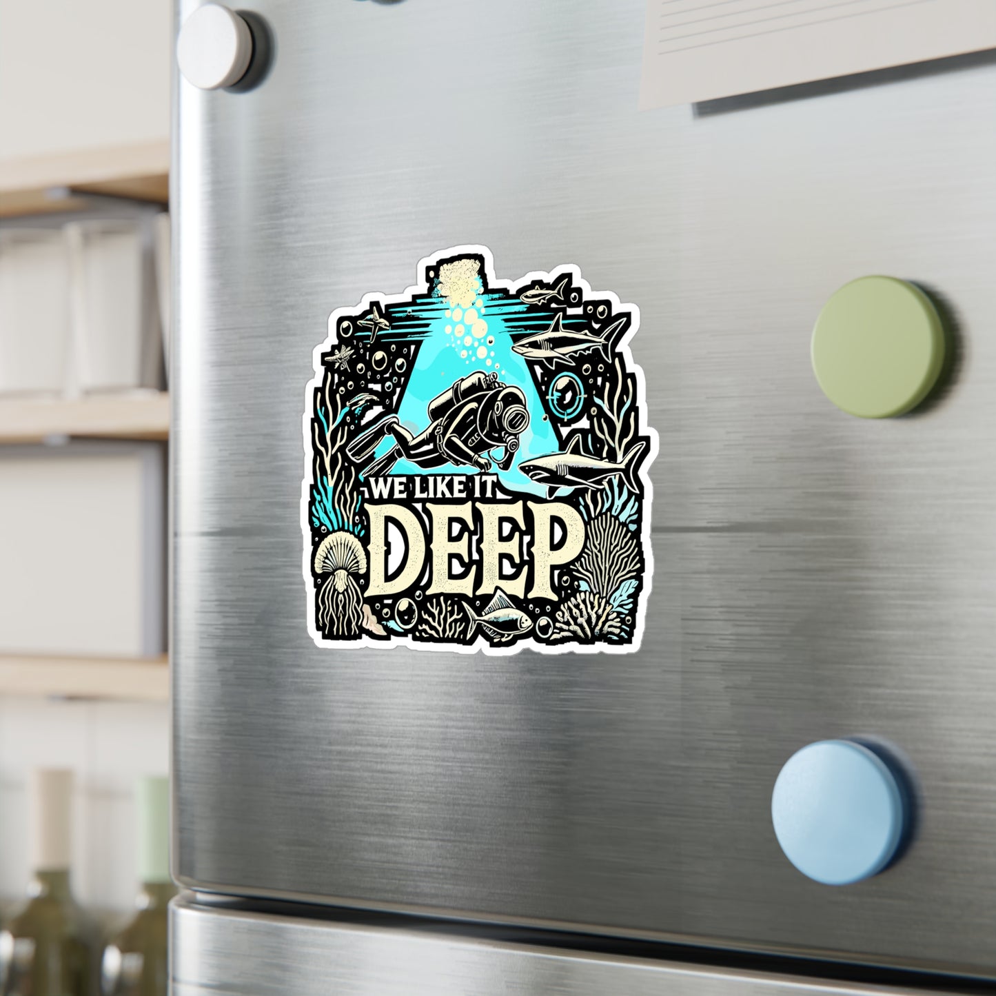 Scuba Diving – We Like It Deep – Vinyl Decal for Laptop & Water Bottle | Scuba Diver Gift & Diving Sticker
