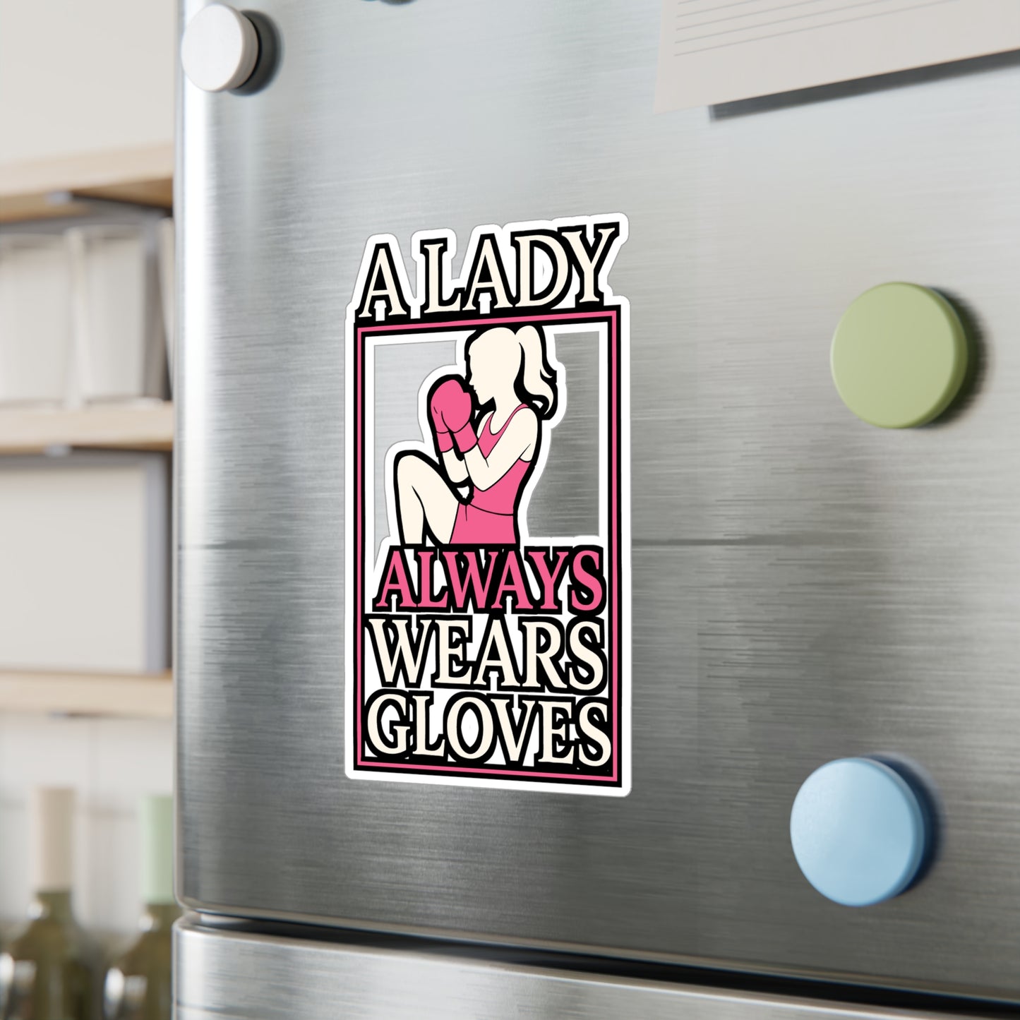 A Lady Always Wears Gloves – Boxing Sticker for Laptop or Water Bottle | Vinyl Kickboxing Decal, Female Fighter Gift