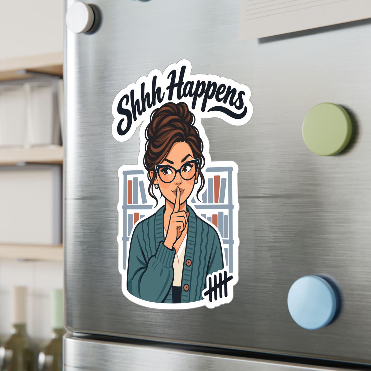 Librarian Sticker - Shhh Happens, Fabulous Unicorn with Magical Charm, Decals for Laptop and Water Bottle