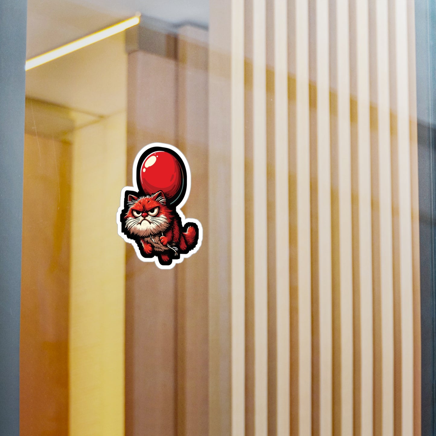 Cat with Balloon - Cat Sticker for Car Window Laptop Sticker. Water Bottle Sticker, Vinyl Balloon Decal, Floating Sticker - Cat Gift