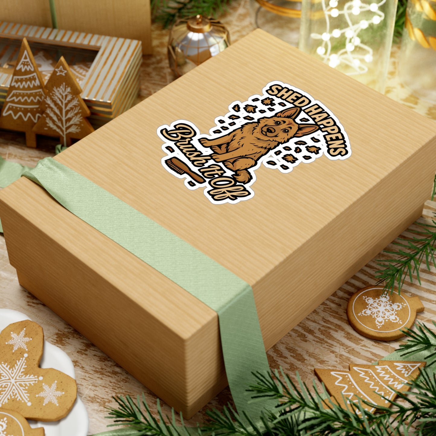 Shed Happens Brush It Off - German Shepherd Sticker for Laptop, Water Bottle - Funny Dog Lover Gift Idea