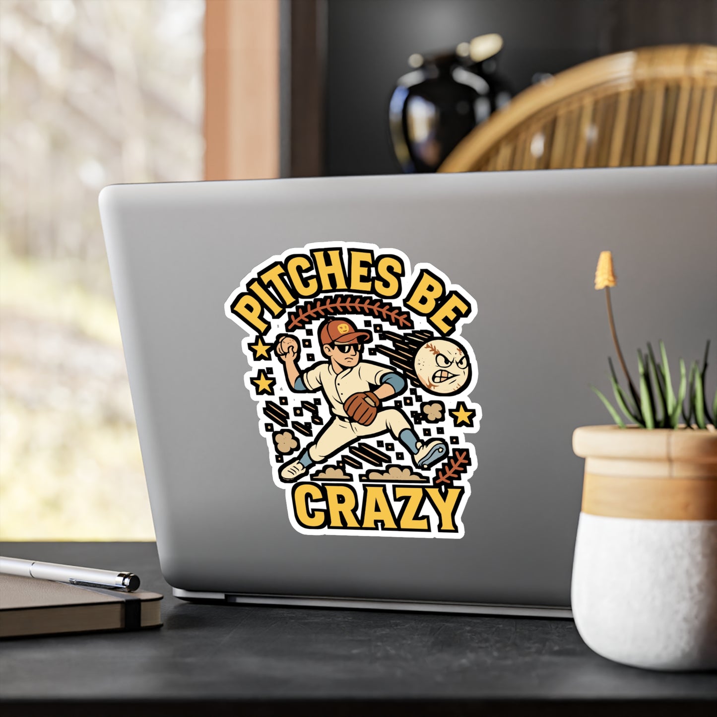 Pitcher Sticker – Pitches Be Crazy Softball Decals, Waterproof Vinyl Steal Stealing Design for Laptop, Water Bottle