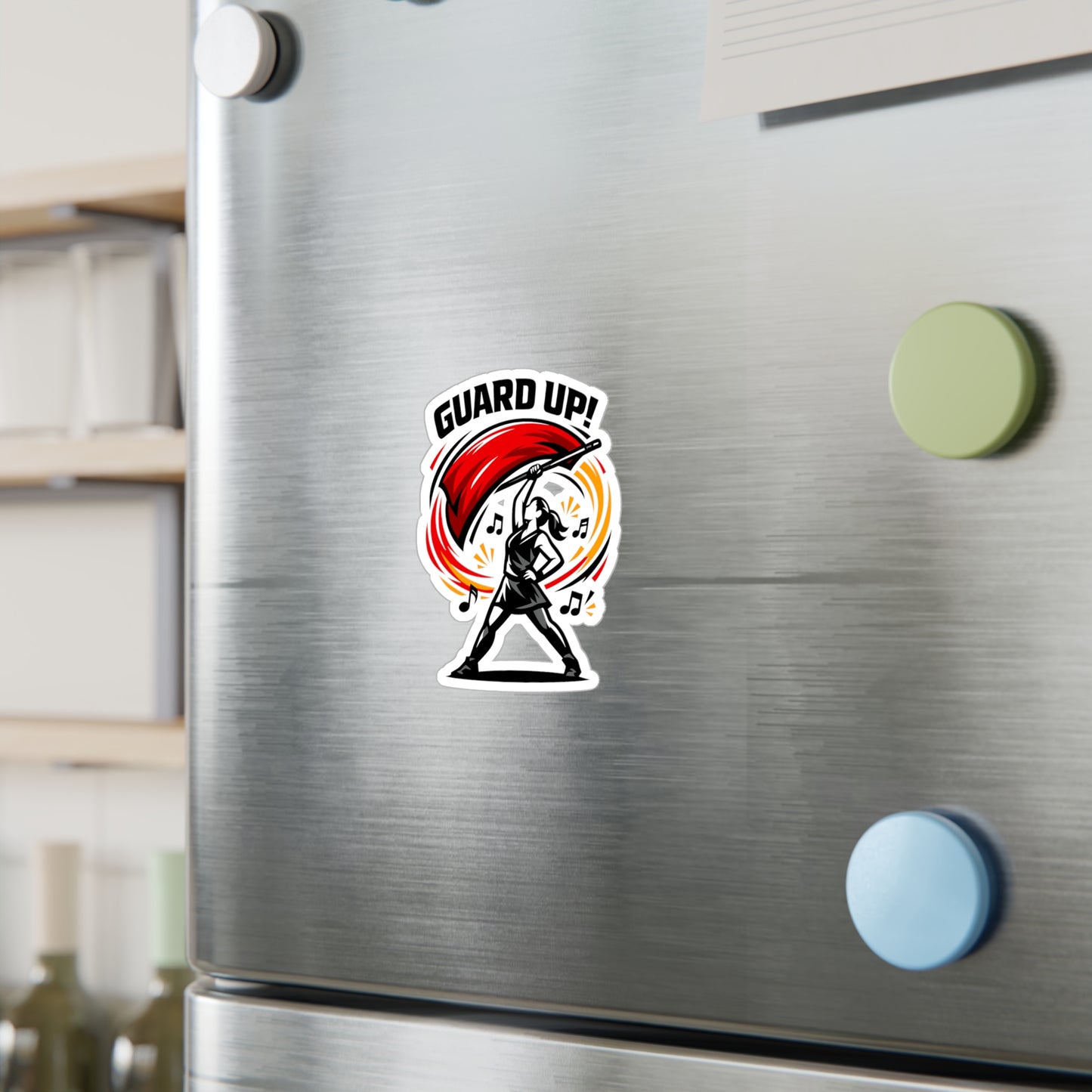 Marching Band Sticker "Guard Up!" Waterproof Vinyl Decals for Laptop Water Bottle, Gift for Drummer or Band Director, Mellophone Players
