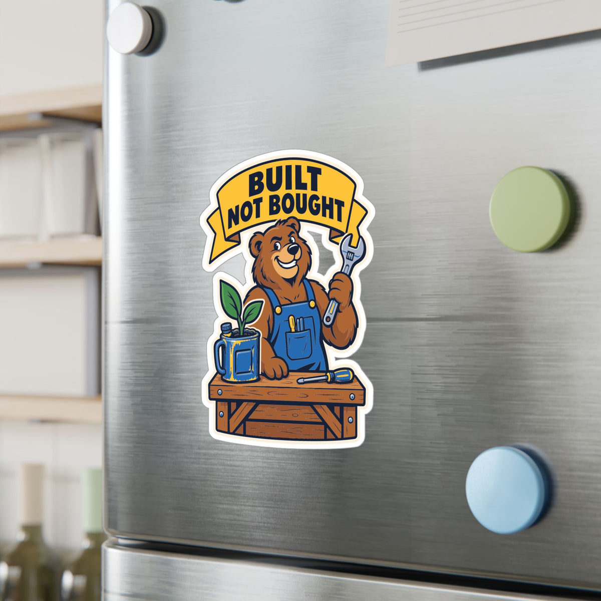 Upcycling Sticker – Built Not Bought Art decals for Laptop and Water Bottle Celebrating Recycling and Sustainability