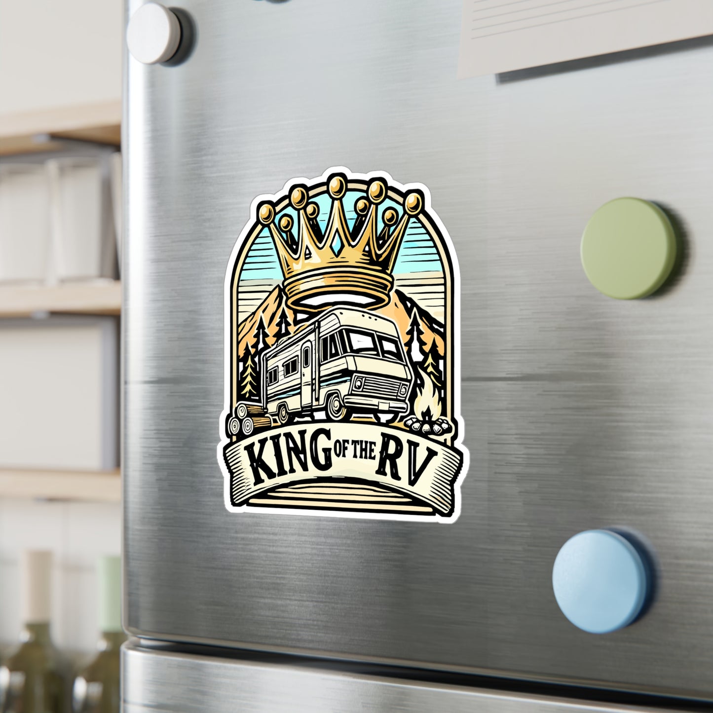 King of the RV – Vinyl Camping Decal for Car Window, Laptop & Water Bottle | RV Gift, Campfire Sticker, Outdoor Adventure