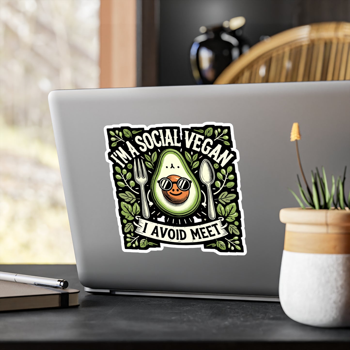 I'm A Social Vegan I Avoid Meet - Vegan Sticker for Laptop Sticker. Water Bottle Sticker, Vinyl Vegetarian Decal - Vegan Gift