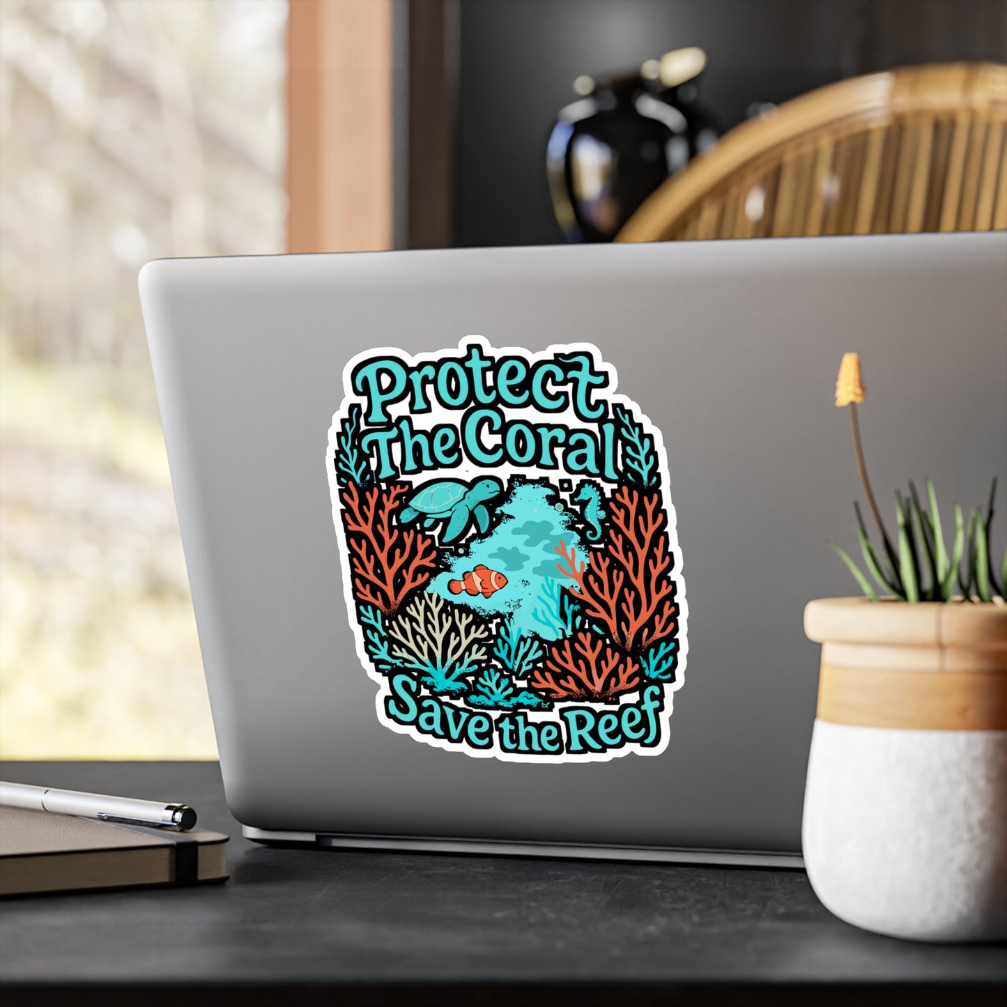 Protect the Coral Save the Reef – Vinyl Sticker for Laptop, Water Bottle, Hydro Flask | Ocean Conservation Gift, Marine Life Decor