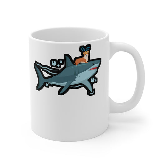 Aquadog Corgi - King of the Sea - Sharks Mug for Coffee 11oz. Sharks Cup, White ceramic, Marine Mug, Jaws Tea Cup - Sharks Gift