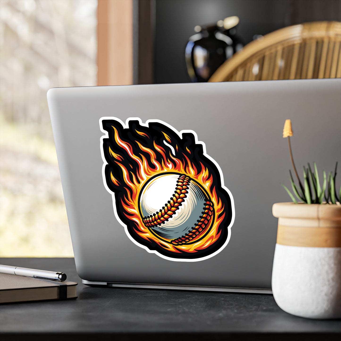 Fire Baseball - Baseball Sticker for Car Window Laptop Sticker. Water Bottle Sticker, Vinyl Player Decal, Sports Sticker - Baseball Gift