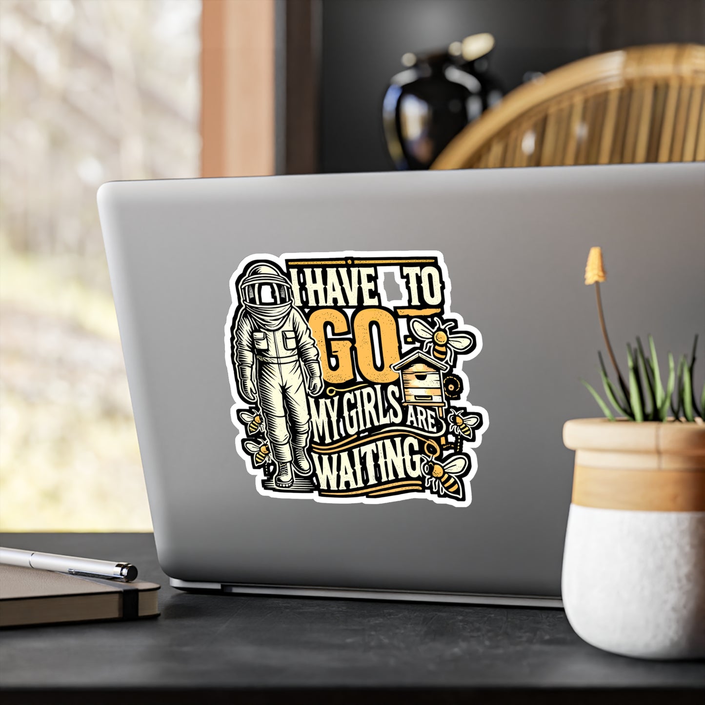 I Have To Go, My Girls Are Waiting – Beekeeping Sticker for Laptop or Water Bottle | Vinyl Farmer Decal | Perfect Beekeeping Gift