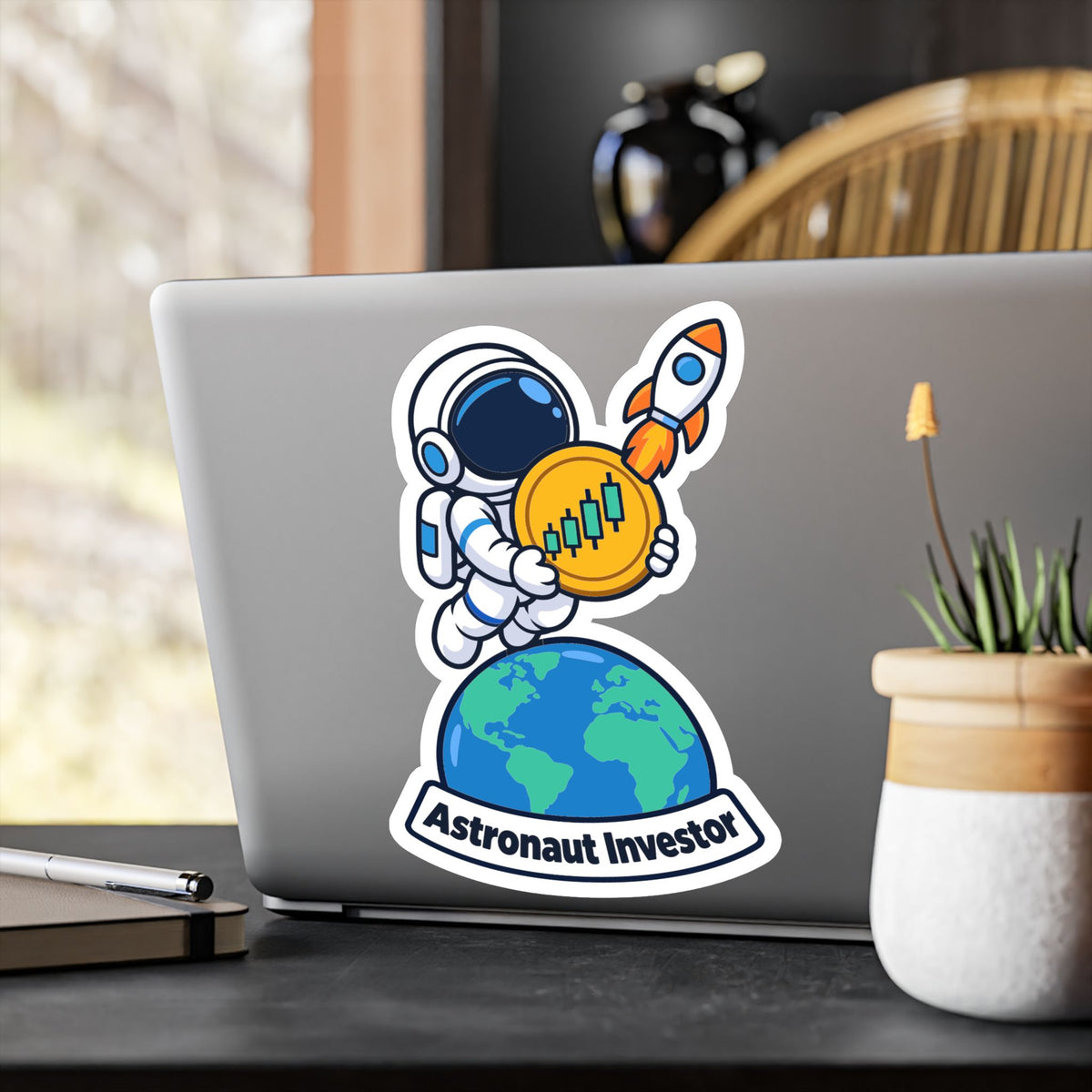 Day Trading Sticker - Astronaut Investor Design for Stock Market and Forex Traders, Laptop and Water Bottle Decals
