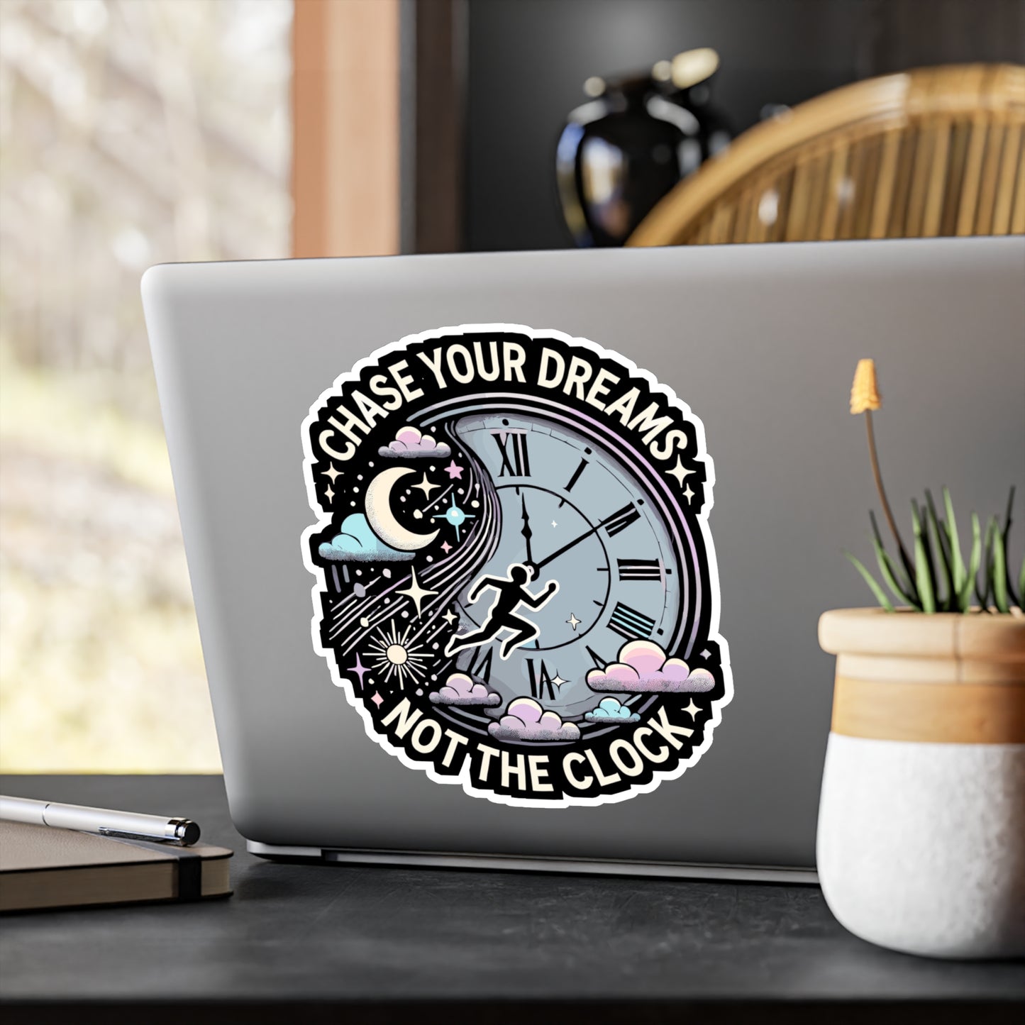 Chase Your Dreams, Not the Clock - Dreams Sticker for Laptop Sticker. Water Bottle Sticker, Vinyl Motivation Decal - Dreams Gift