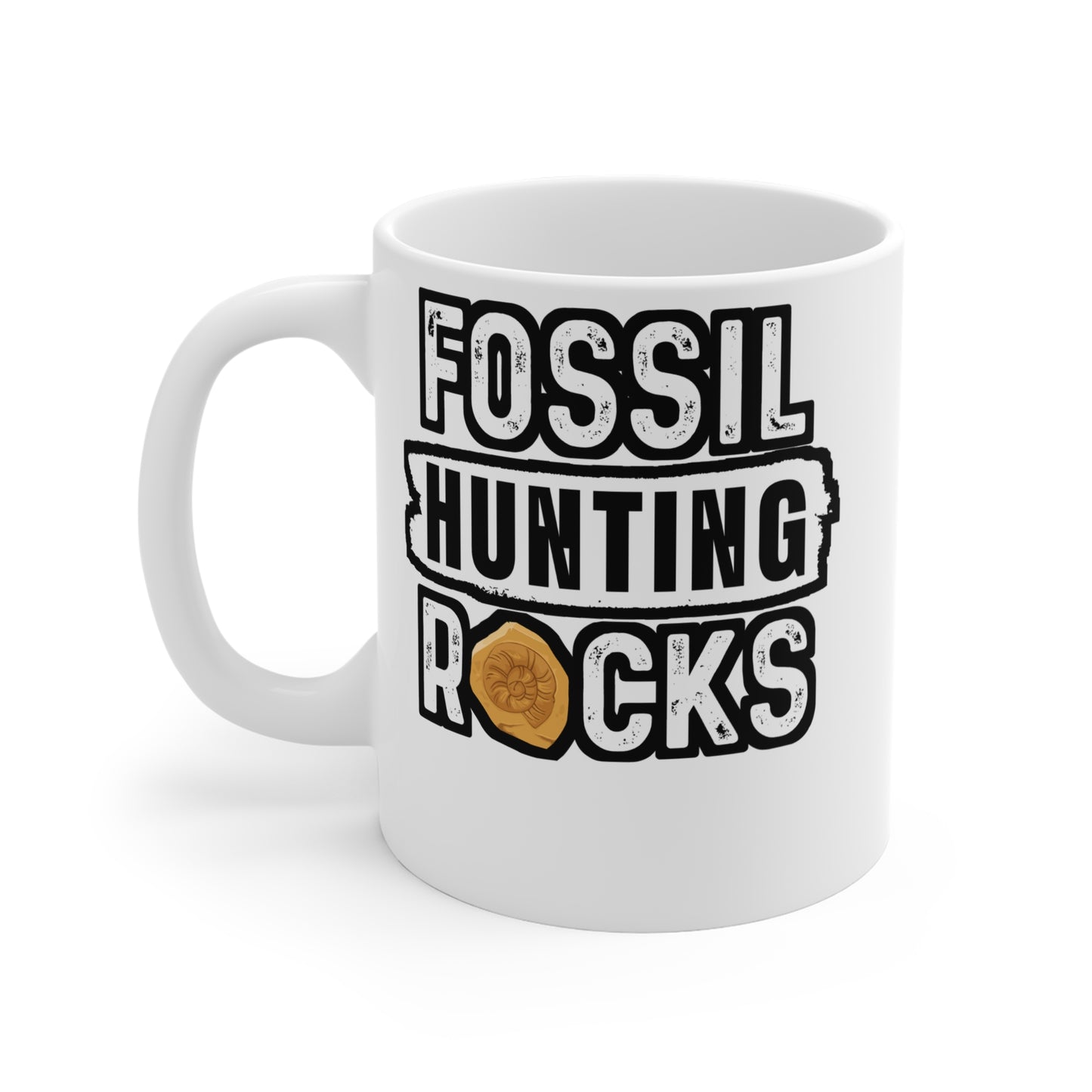 Fossil Hunting Rocks - Fossil Mug for Coffee 11oz. Fossil Cup, White ceramic, Shark-teeth Mug, Jaws Tea Cup - Fossil Gift